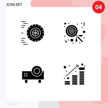 Set of 4 Modern UI Icons Symbols Signs for motion slide projector candy multimedia coins Editable Vector Design Elements