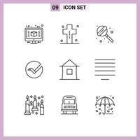 User Interface Pack of 9 Basic Outlines of home crypto currency tombstone crypto vertcoin Editable Vector Design Elements