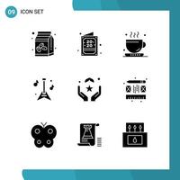 Universal Icon Symbols Group of 9 Modern Solid Glyphs of muslim pray coffee music guitar Editable Vector Design Elements