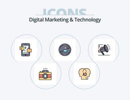 marketing digital y línea de tecnología llena de iconos paquete 5 diseño de iconos. premium publicidad. ganar. junta. anuncio vector