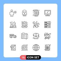 Group of 16 Outlines Signs and Symbols for beauty imac man device computer Editable Vector Design Elements