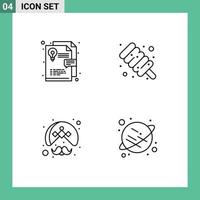 grupo de 4 signos y símbolos de colores planos de línea rellena para elementos de diseño de vectores editables del planeta indio de comida de turbante idea