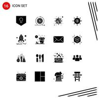 Editable Vector Line Pack of 16 Simple Solid Glyphs of launch cash return list budget Editable Vector Design Elements