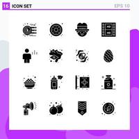 Set of 16 Modern UI Icons Symbols Signs for avatar multimedia sweets movie film Editable Vector Design Elements