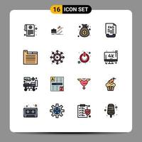 Universal Icon Symbols Group of 16 Modern Flat Color Filled Lines of document communication leadership money currency Editable Creative Vector Design Elements