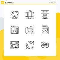 Group of 9 Outlines Signs and Symbols for interface computer american case atx Editable Vector Design Elements