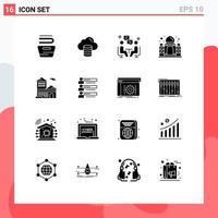 Mobile Interface Solid Glyph Set of 16 Pictograms of bank taj mahal meeting mahal dissucation Editable Vector Design Elements