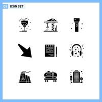 Modern Set of 9 Solid Glyphs and symbols such as competitive right devices down technology Editable Vector Design Elements