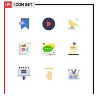 grupo de 9 signos y símbolos de colores planos para chat de mensajes gráficos de estadísticas pequeñas elementos de diseño de vectores editables