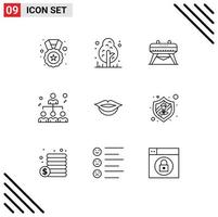 Universal Icon Symbols Group of 9 Modern Outlines of employee lips gymnastic share network Editable Vector Design Elements