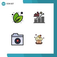 Set of 4 Modern UI Icons Symbols Signs for leaf folder business graph cake Editable Vector Design Elements