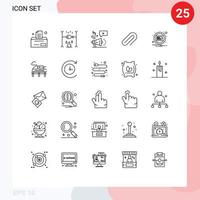 25 Thematic Vector Lines and Editable Symbols of interface battery audio pin metal Editable Vector Design Elements