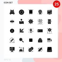 conjunto moderno de 25 glifos y símbolos sólidos, como elementos de diseño de vectores editables para el premio estrella fotográfica de éxito en el crecimiento empresarial