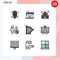 9 Universal Filledline Flat Colors Set for Web and Mobile Applications instrument audio hospital person efficiency Editable Vector Design Elements