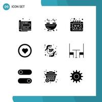 User Interface Pack of 9 Basic Solid Glyphs of freedom equality date user like Editable Vector Design Elements
