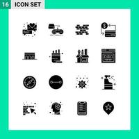 Modern Set of 16 Solid Glyphs and symbols such as architecture society brick credit cash Editable Vector Design Elements