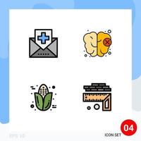 4 Universal Filledline Flat Color Signs Symbols of disease cob mail knowledge thanksgiving Editable Vector Design Elements