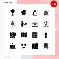 16 Universal Solid Glyphs Set for Web and Mobile Applications seo safari flora compass rose Editable Vector Design Elements