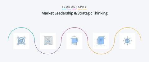 Market Leadership And Strategic Thinking Blue 5 Icon Pack Including card. report. pertinent. file. warm vector