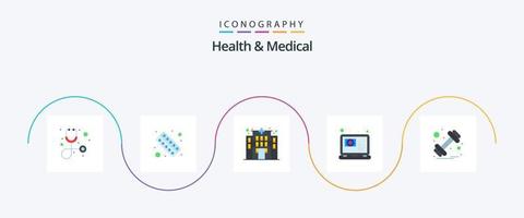 paquete de iconos de 5 planos médicos y de salud que incluye peso. pesa. edificio. cita. en línea vector