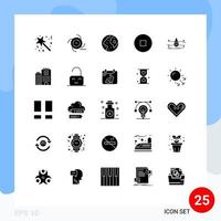 Pictogram Set of 25 Simple Solid Glyphs of water circle galaxy world international Editable Vector Design Elements