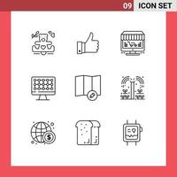 9 User Interface Outline Pack of modern Signs and Symbols of map hardware monitor technology shopping Editable Vector Design Elements
