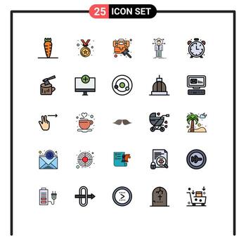 Pack of 25 creative Filled line Flat Colors of clock solution file network connection Editable Vector Design Elements