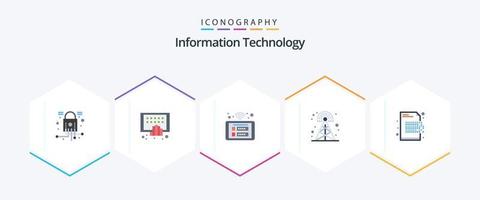 tecnología de la información 25 paquete de iconos planos que incluye torre. celular. tableta. radiodifusión. elegante vector