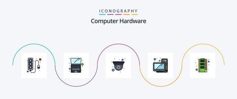 Computer Hardware Line Filled Flat 5 Icon Pack Including ram. hardware. camera. monitor. desktop vector