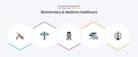 bioquímica y medicina cuidado de la salud paquete de iconos de 25 líneas completas que incluye aire. médico. cuidado. helicóptero. hospital vector