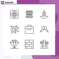 User Interface Pack of 9 Basic Outlines of box health candle flag care Editable Vector Design Elements