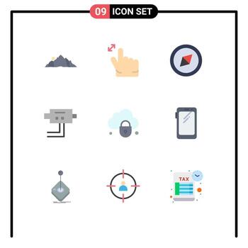 Modern Set of 9 Flat Colors Pictograph of smart phone security compass lock internet Editable Vector Design Elements