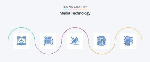 Media Technology Blue 5 Icon Pack Including play. menu. movie. grid. satellite dish vector