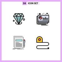 4 Universal Filledline Flat Color Signs Symbols of diamonf business jewelry financial file Editable Vector Design Elements