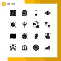 Modern Set of 16 Solid Glyphs and symbols such as develop space repair moon sticker Editable Vector Design Elements