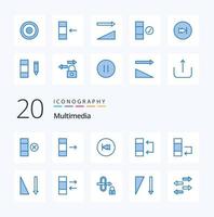 Paquete de 20 iconos de color azul multimedia como intercambio de cambio hacia atrás de datos móviles vector