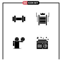 4 User Interface Solid Glyph Pack of modern Signs and Symbols of gym man weight crown emoji Editable Vector Design Elements