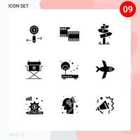 9 Universal Solid Glyph Signs Symbols of network access board director chair Editable Vector Design Elements