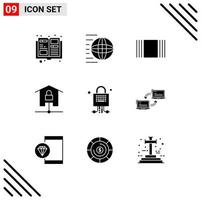 Set of 9 Modern UI Icons Symbols Signs for locked smart home cover locked home Editable Vector Design Elements
