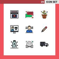 Set of 9 Modern UI Icons Symbols Signs for man programmer message development coding Editable Vector Design Elements