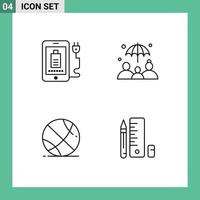 4 Line concept for Websites Mobile and Apps mobile basket ball plug life insurance pen Editable Vector Design Elements
