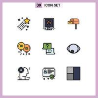 Set of 9 Modern UI Icons Symbols Signs for job birthday and party fire birthday box Editable Vector Design Elements