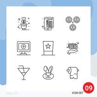 Universal Icon Symbols Group of 9 Modern Outlines of hat clothing tax play monitor Editable Vector Design Elements