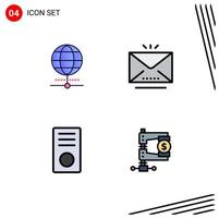 Pictogram Set of 4 Simple Filledline Flat Colors of globe desktop world mail gadget Editable Vector Design Elements