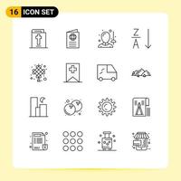 Group of 16 Modern Outlines Set for cny celebration female sort alphabetical Editable Vector Design Elements