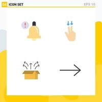 4 Thematic Vector Flat Icons and Editable Symbols of alarm open box fingers release arrow Editable Vector Design Elements