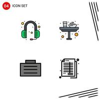 conjunto moderno de 4 colores planos y símbolos de línea de llenado, como elementos de diseño de vectores editables aptos para alimentos de auriculares de caja de comunicaciones
