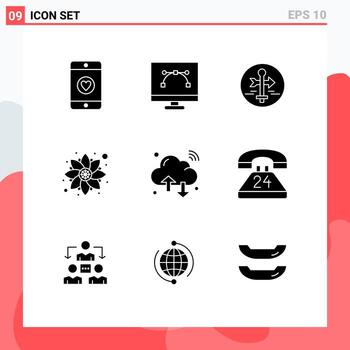 Pictogram Set of 9 Simple Solid Glyphs of cloud rangoli board pattern travel Editable Vector Design Elements