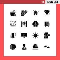 16 Thematic Vector Solid Glyphs and Editable Symbols of development tools design production achievement love balloon Editable Vector Design Elements