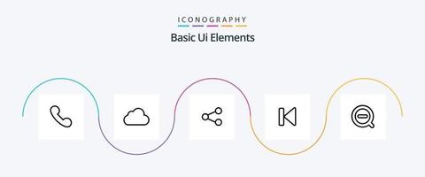 paquete de iconos de la línea 5 de elementos básicos de la interfaz de usuario, incluida la búsqueda. medios de comunicación. medios de comunicación. control. espalda vector